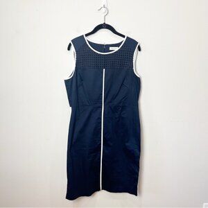 Calvin Klein Sheath Dress Navy Blur White Stripe Sheer Panel Classic